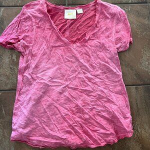 Anthropologie Maeve Short Sleeved Hot Pink V-Neck Tee